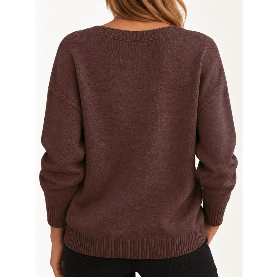 Full Size V-Neck Dropped Shoulder Sweater Plus Apparel and Accessories