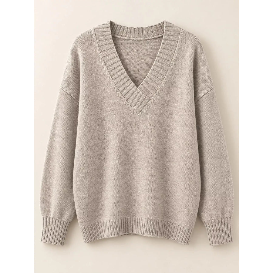 Full Size V-Neck Dropped Shoulder Sweater Plus Apparel and Accessories