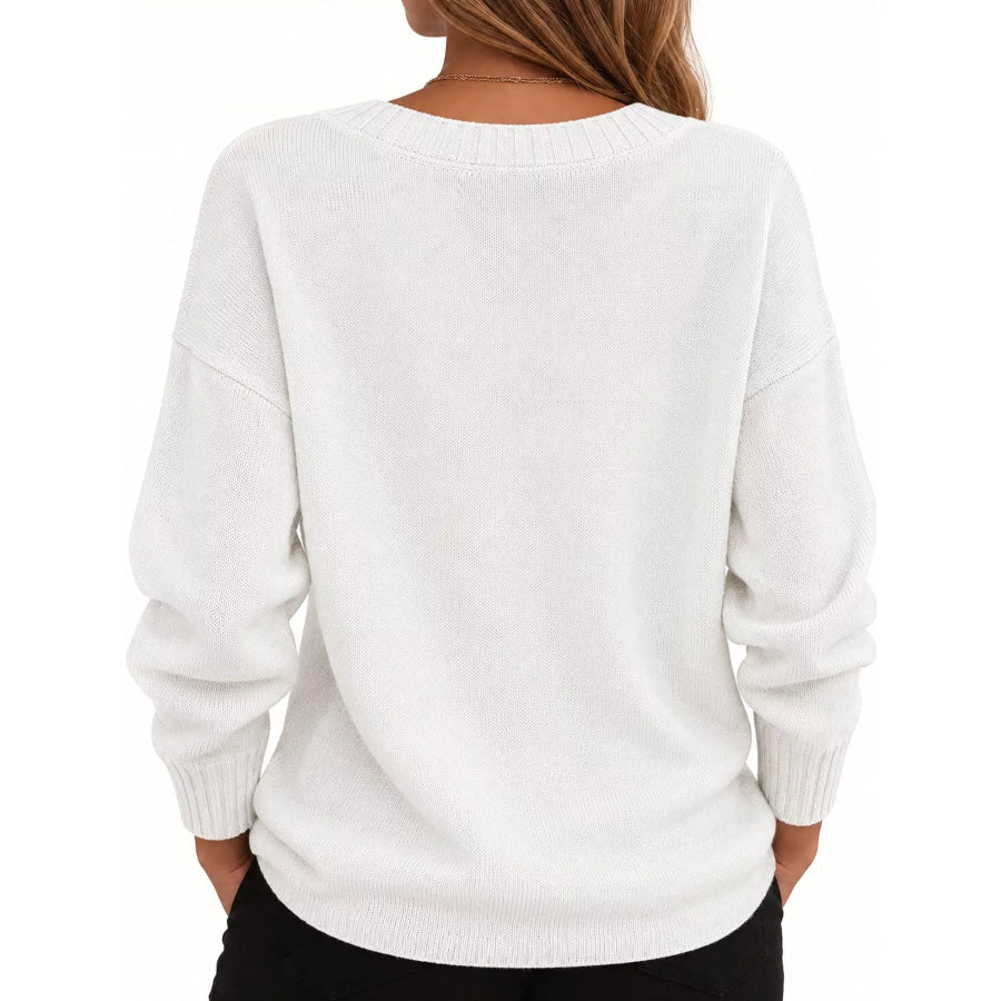 Full Size V-Neck Dropped Shoulder Sweater Plus Apparel and Accessories