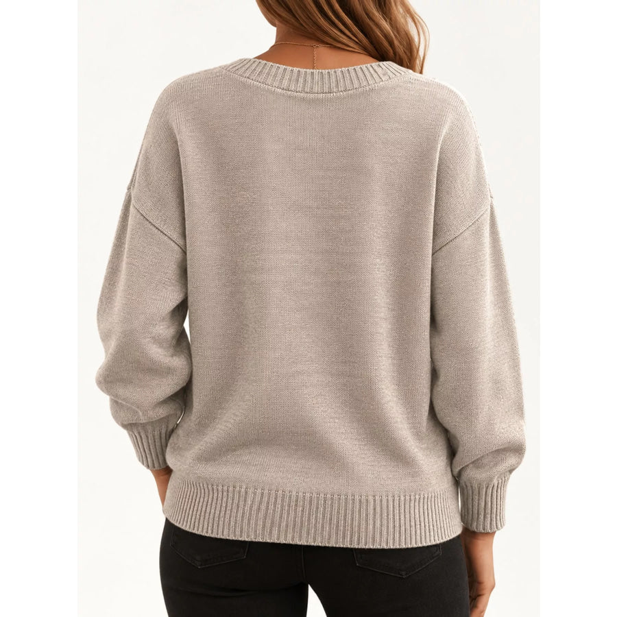 Full Size V-Neck Dropped Shoulder Sweater Plus Apparel and Accessories