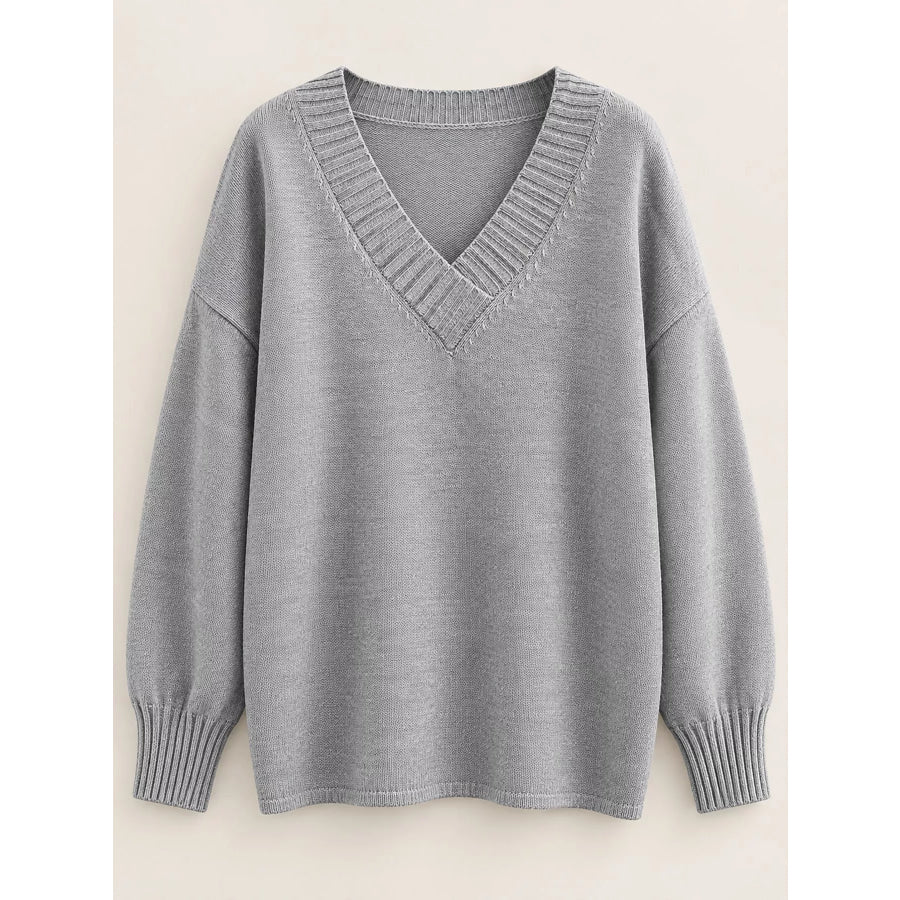 Full Size V-Neck Dropped Shoulder Sweater Plus Apparel and Accessories