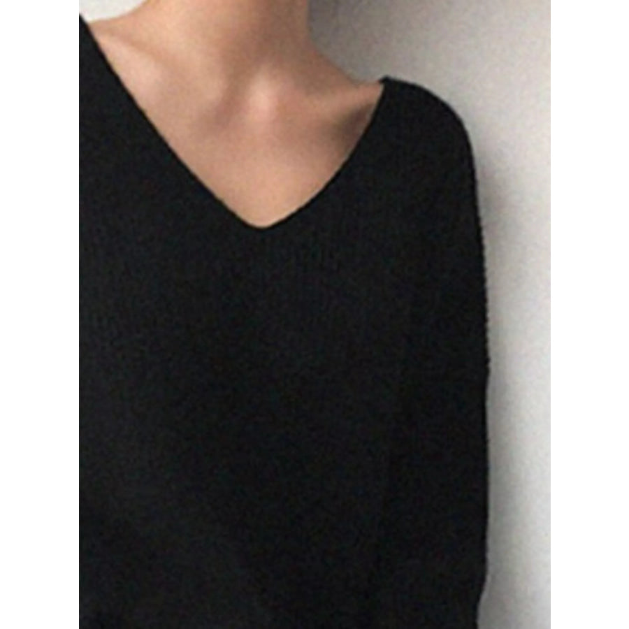 Full Size V-Neck Dropped Shoulder Sweater Plus Size Apparel and Accessories