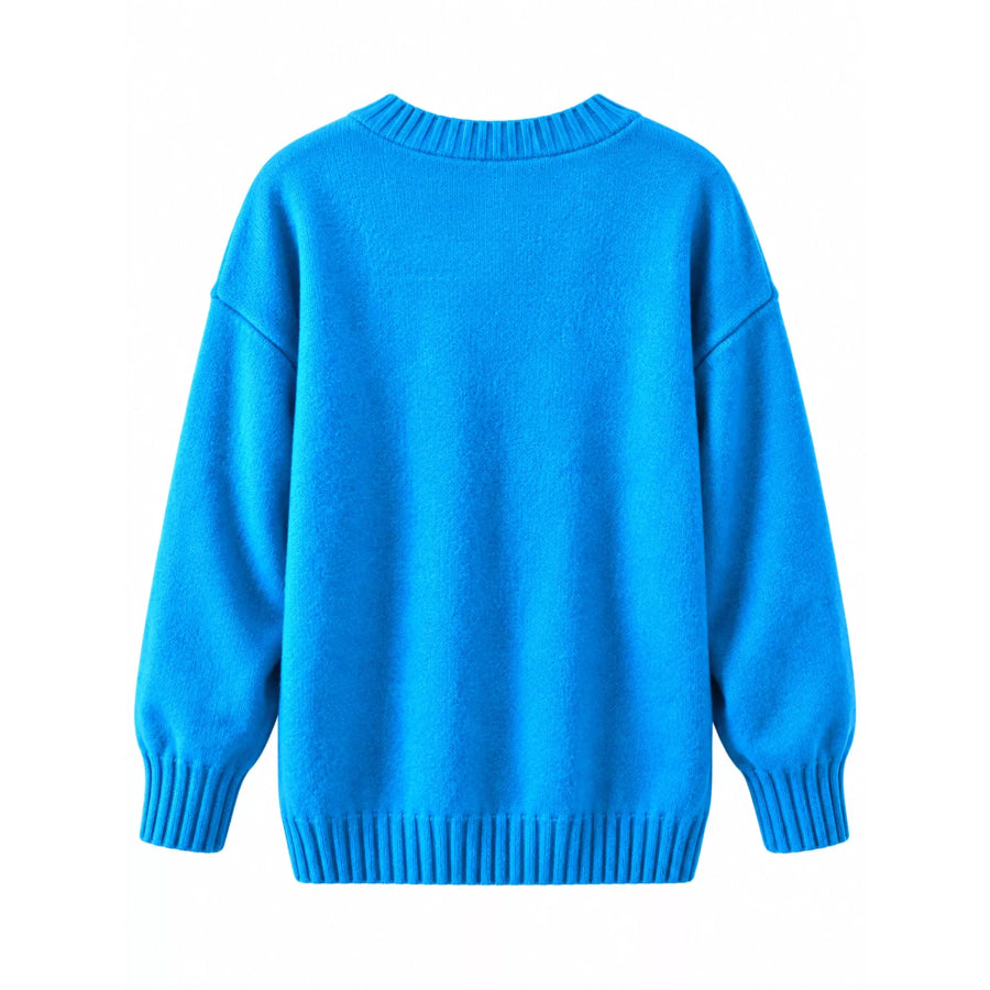 Full Size V-Neck Dropped Shoulder Sweater Plus Apparel and Accessories