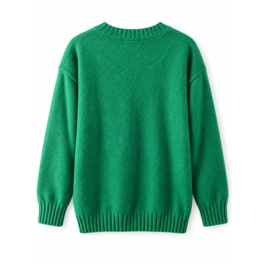 Full Size V-Neck Dropped Shoulder Sweater Plus Apparel and Accessories