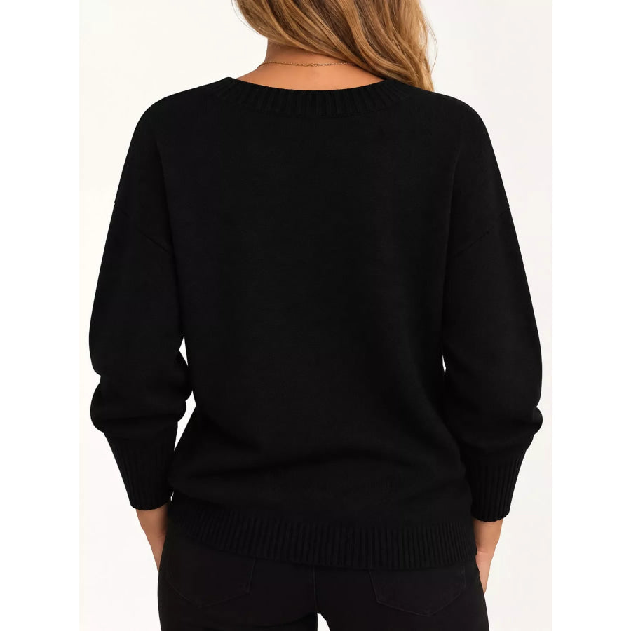 Full Size V-Neck Dropped Shoulder Sweater Plus Apparel and Accessories