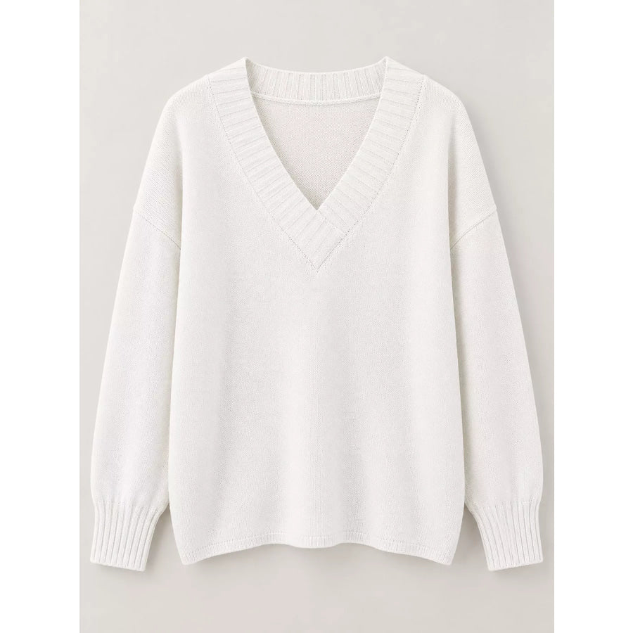 Full Size V-Neck Dropped Shoulder Sweater Plus Apparel and Accessories