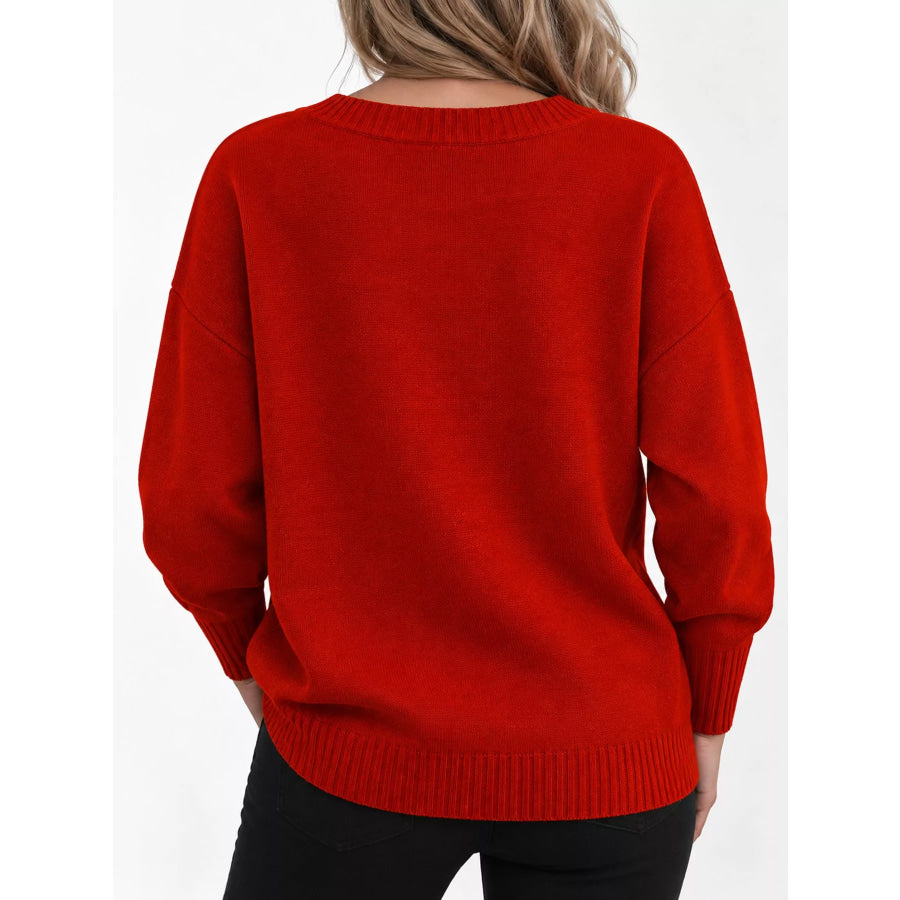Full Size V-Neck Dropped Shoulder Sweater Plus Apparel and Accessories
