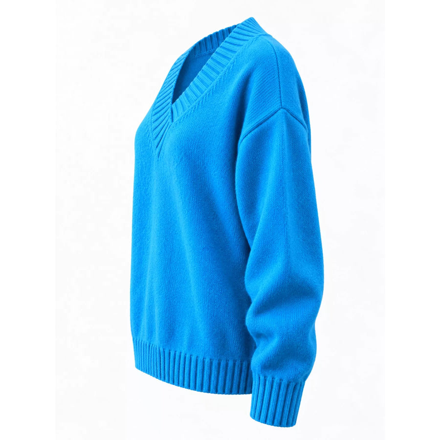 Full Size V-Neck Dropped Shoulder Sweater Plus Apparel and Accessories