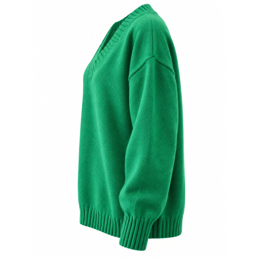 Full Size V-Neck Dropped Shoulder Sweater Plus Apparel and Accessories