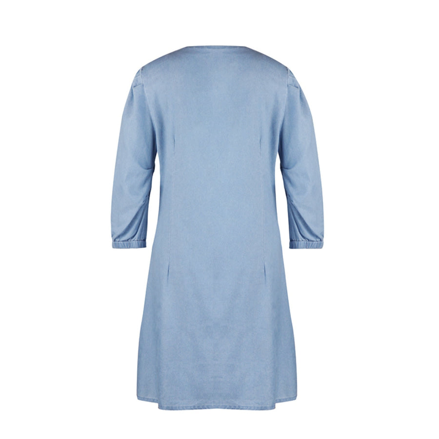 Full Size V - Neck Half Sleeve Denim Dress Apparel and Accessories