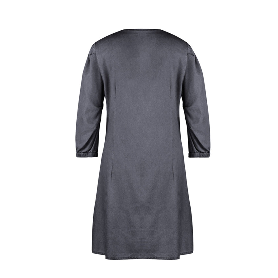 Full Size V - Neck Half Sleeve Denim Dress Apparel and Accessories