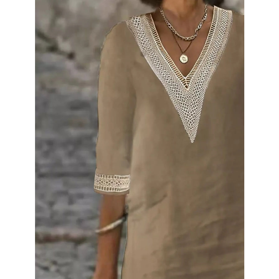 Full Size V-Neck Half Sleeve Dress Plus Size Apparel and Accessories