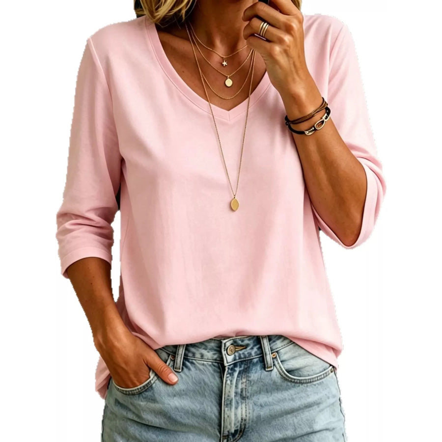 Full Size V-Neck Half Sleeve T-Shirt Plus Apparel and Accessories