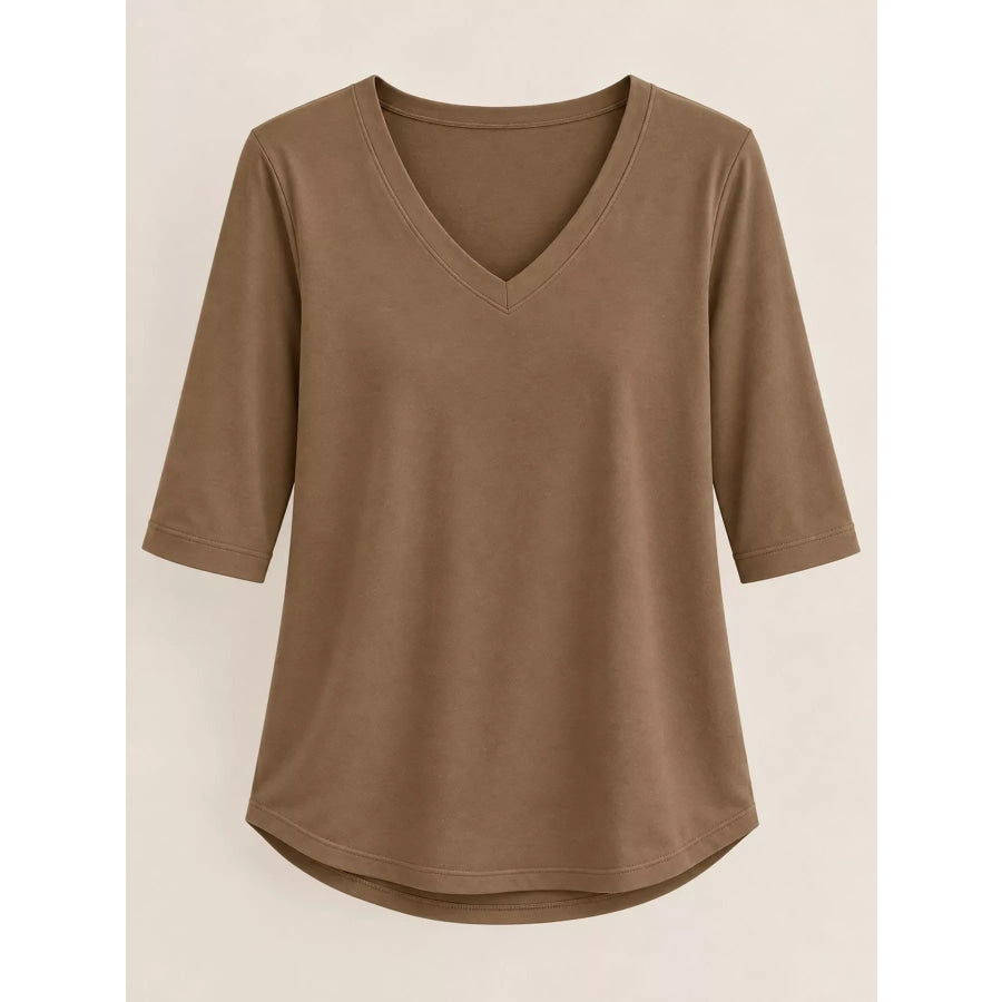 Full Size V-Neck Half Sleeve T-Shirt Plus Apparel and Accessories