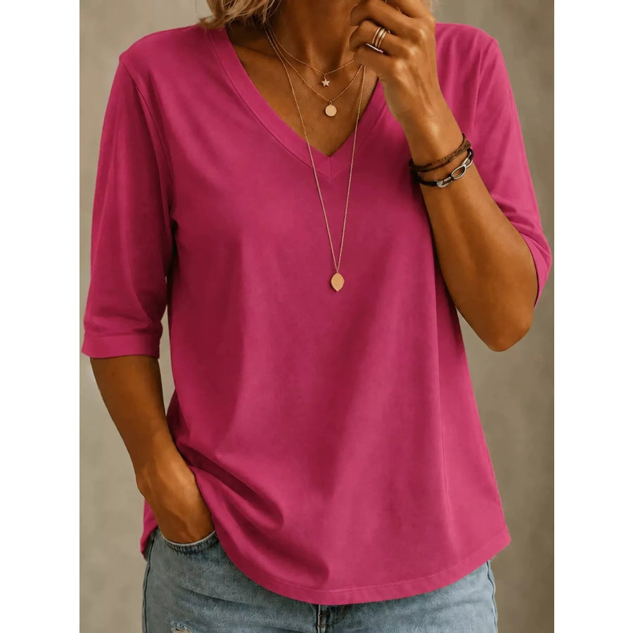 Full Size V-Neck Half Sleeve T-Shirt Plus Apparel and Accessories