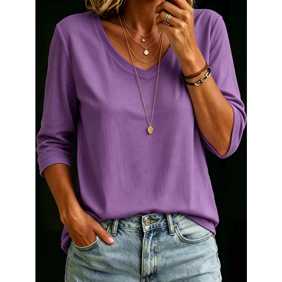 Full Size V-Neck Half Sleeve T-Shirt Plus Apparel and Accessories