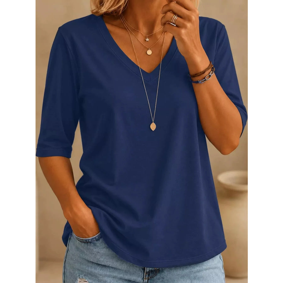 Full Size V-Neck Half Sleeve T-Shirt Plus Apparel and Accessories
