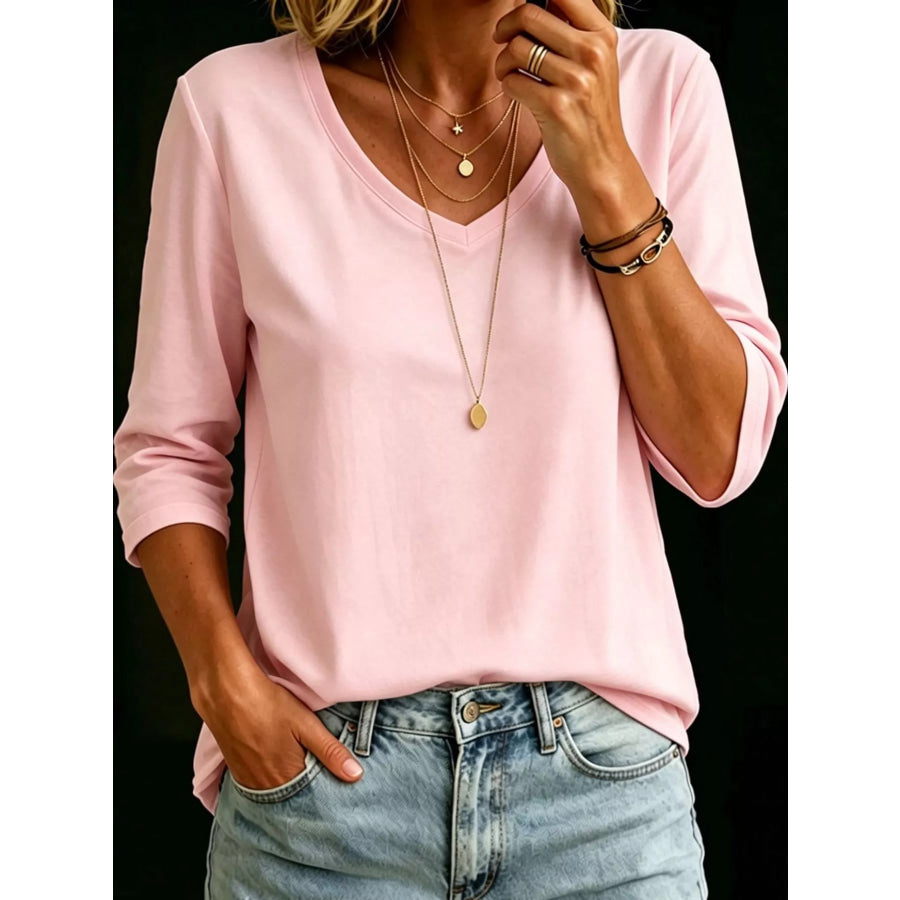 Full Size V-Neck Half Sleeve T-Shirt Plus Apparel and Accessories
