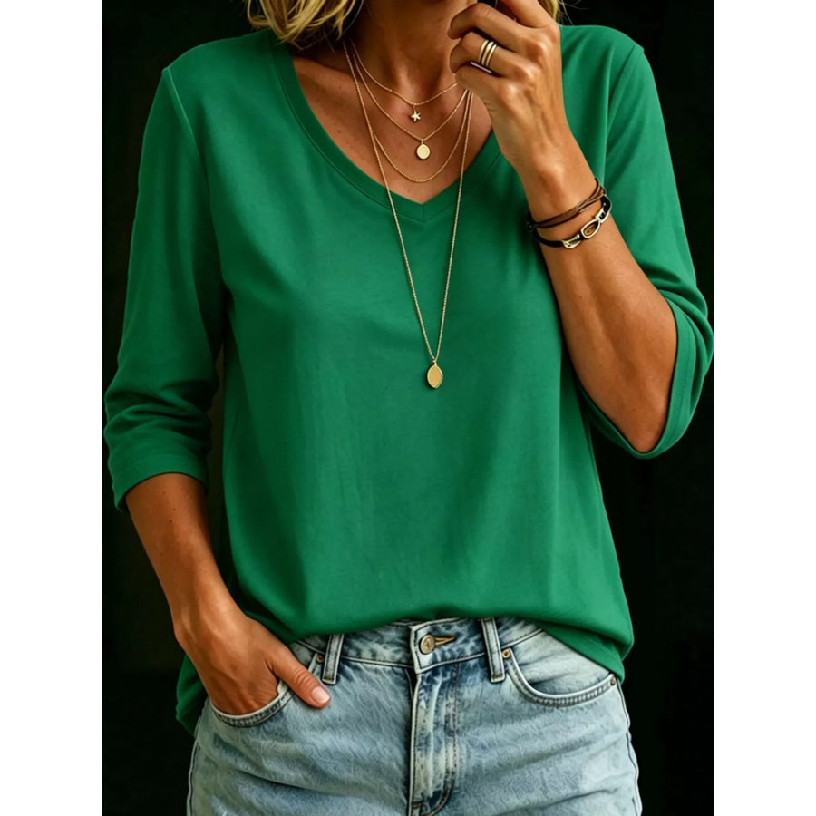 Full Size V-Neck Half Sleeve T-Shirt Plus Apparel and Accessories