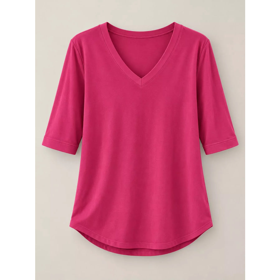 Full Size V-Neck Half Sleeve T-Shirt Plus Apparel and Accessories