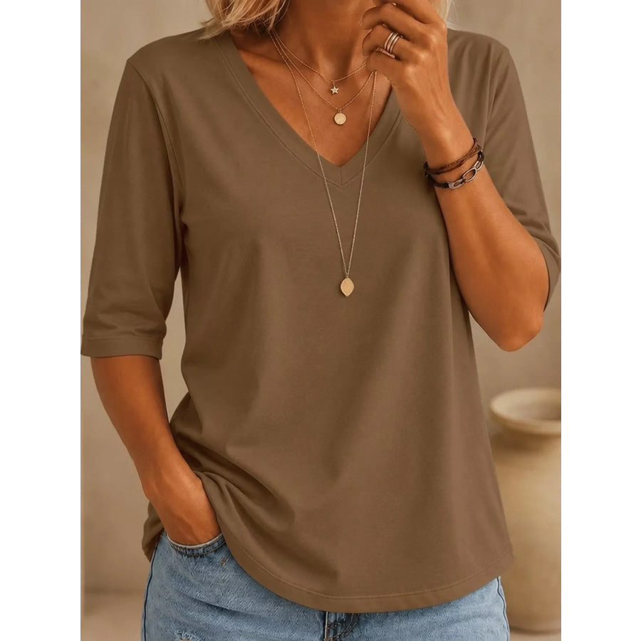 Full Size V-Neck Half Sleeve T-Shirt Plus Apparel and Accessories