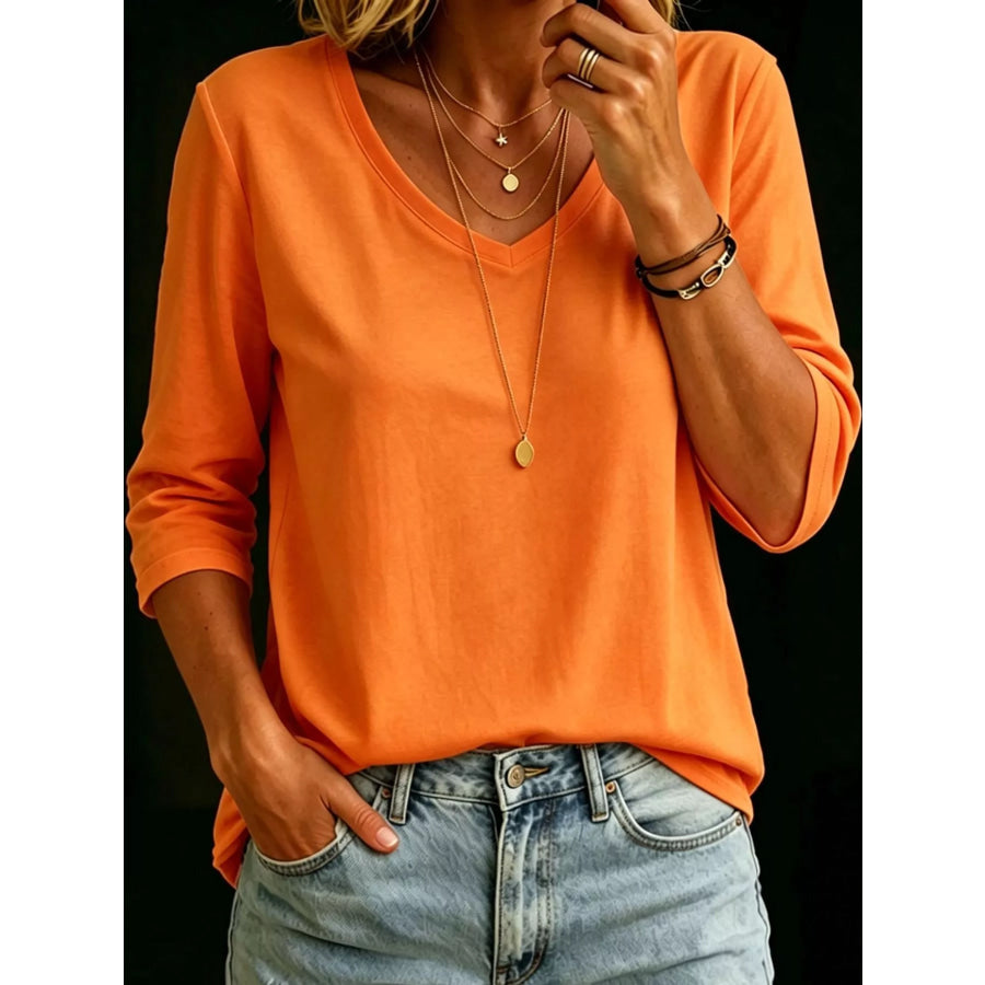 Full Size V-Neck Half Sleeve T-Shirt Plus Orange / S Apparel and Accessories