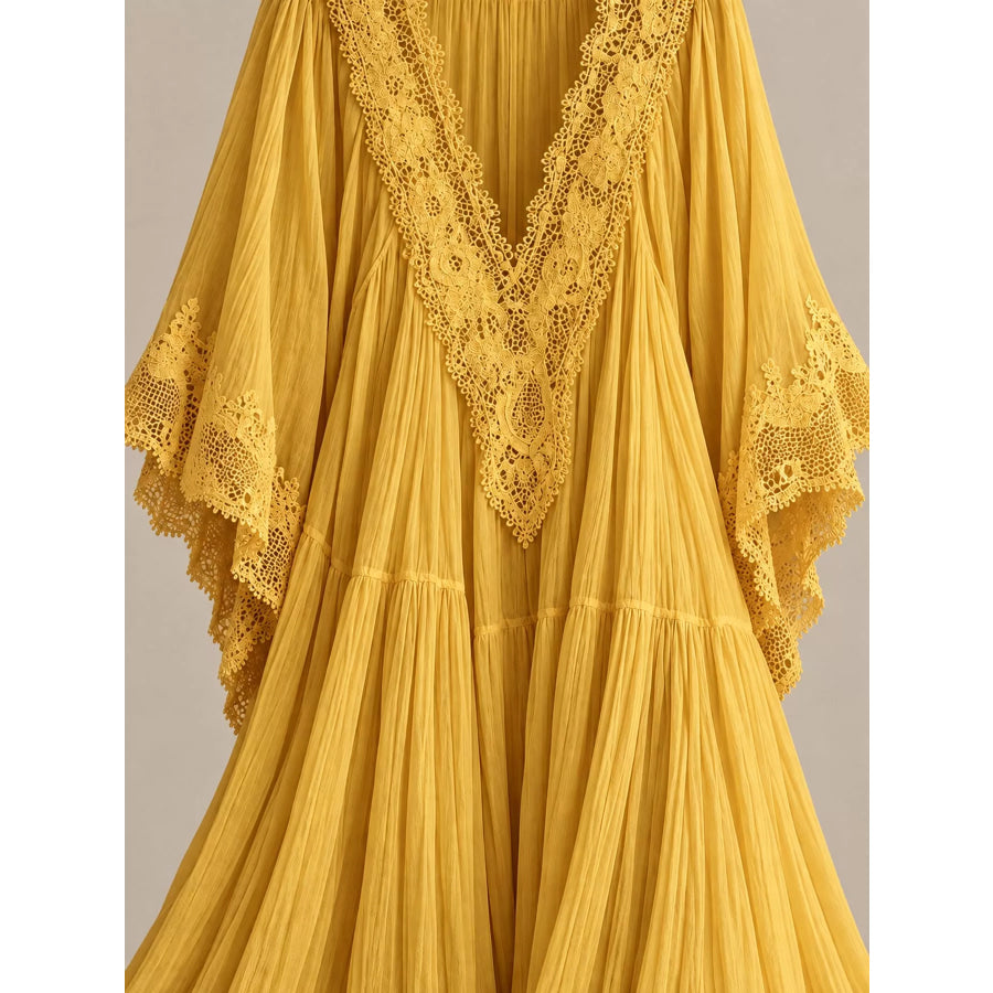 Full Size V-Neck Lace Trim Maxi Dress Plus Apparel and Accessories