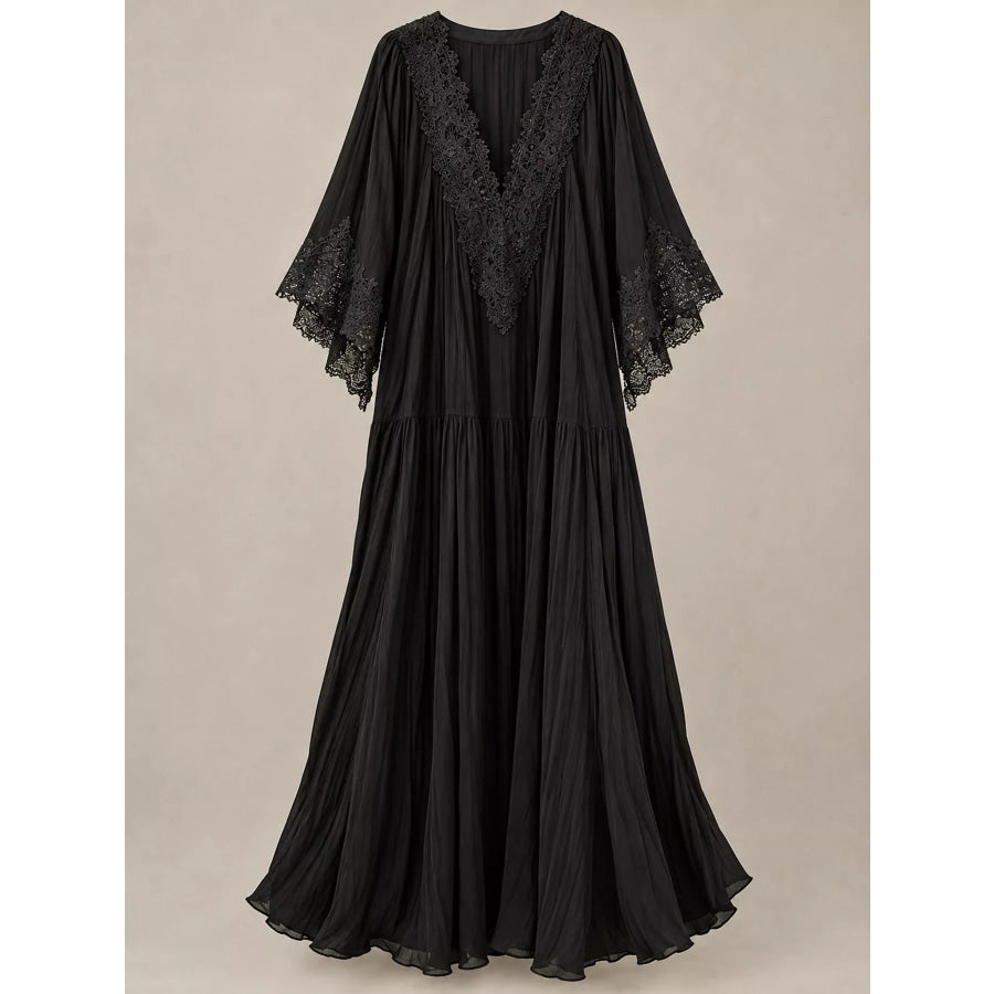 Full Size V-Neck Lace Trim Maxi Dress Plus Apparel and Accessories