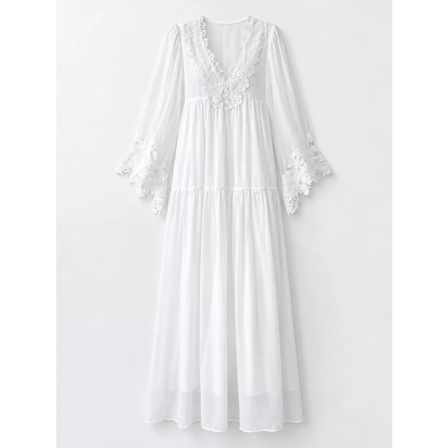 Full Size V-Neck Lace Trim Maxi Dress Plus Apparel and Accessories