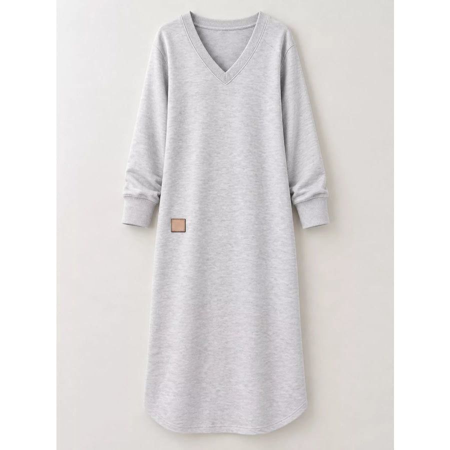 Full Size V-Neck Long Sleeve Midi Dress Plus Apparel and Accessories