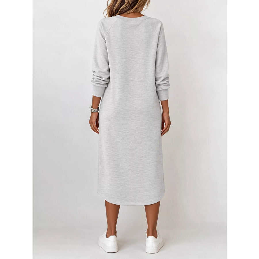 Full Size V-Neck Long Sleeve Midi Dress Plus Apparel and Accessories