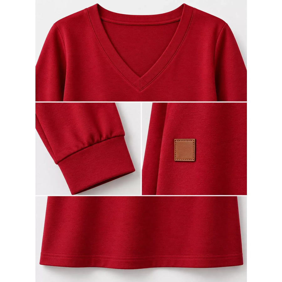 Full Size V-Neck Long Sleeve Midi Dress Plus Apparel and Accessories