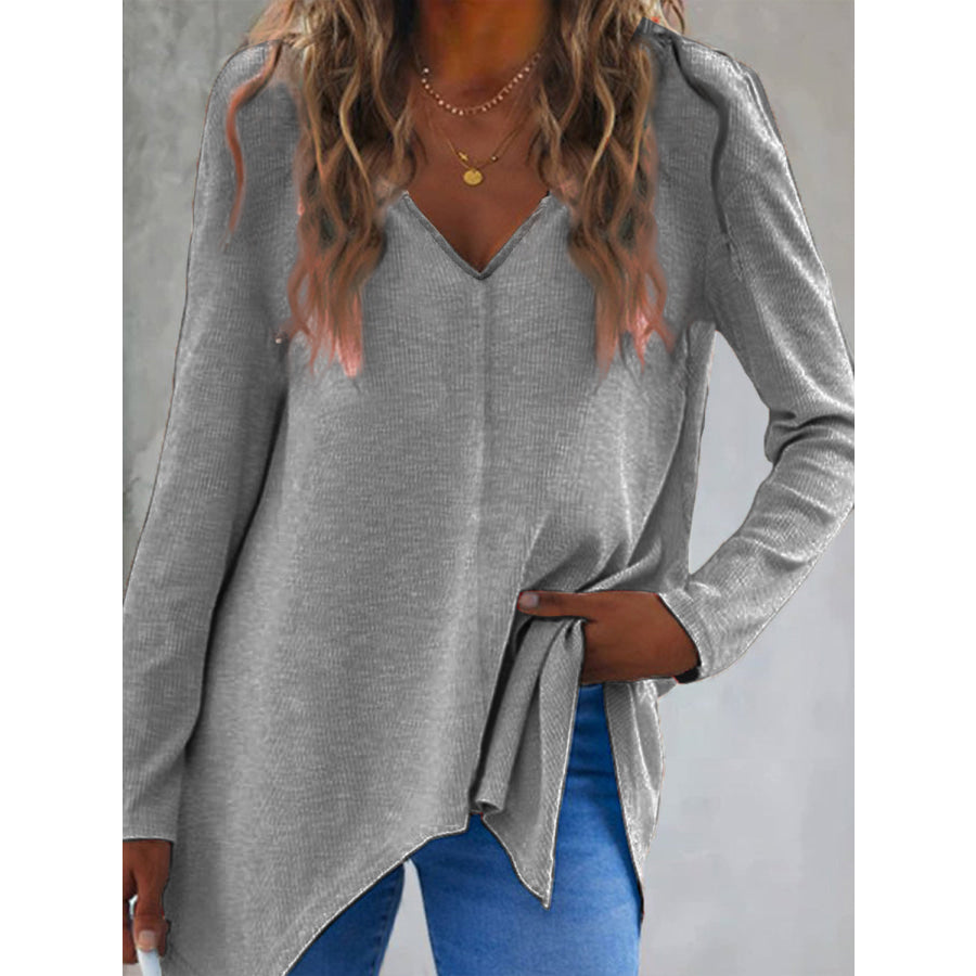 Full Size V-Neck Long Sleeve T-Shirt Dark Gray / S Apparel and Accessories