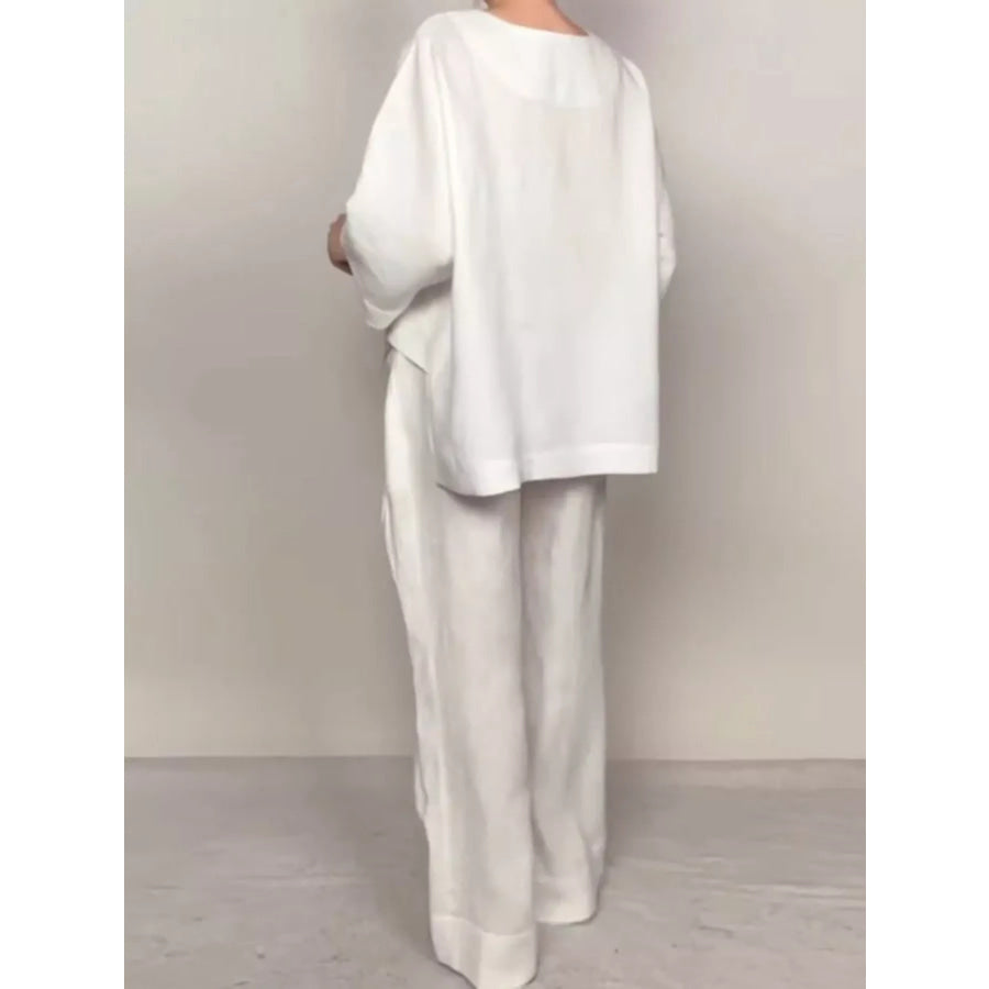 Full Size V-Neck Long Sleeve Top and Pants Set Plus Size Apparel and Accessories