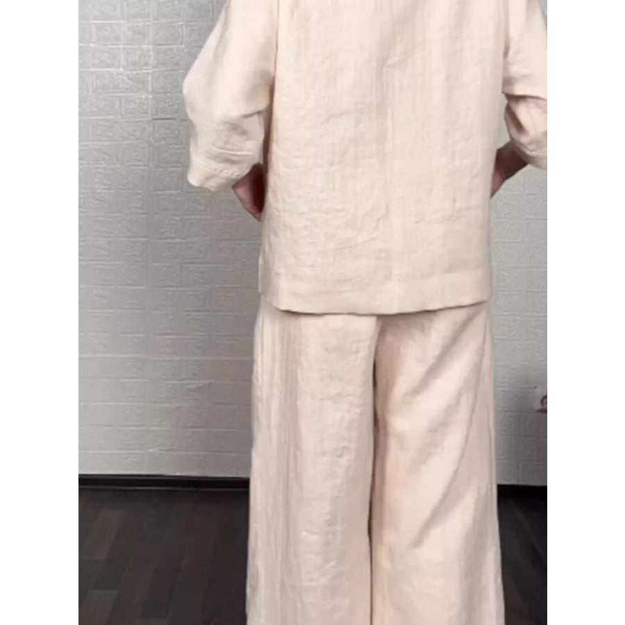 Full Size V-Neck Long Sleeve Top and Pants Set Plus Size Apparel and Accessories