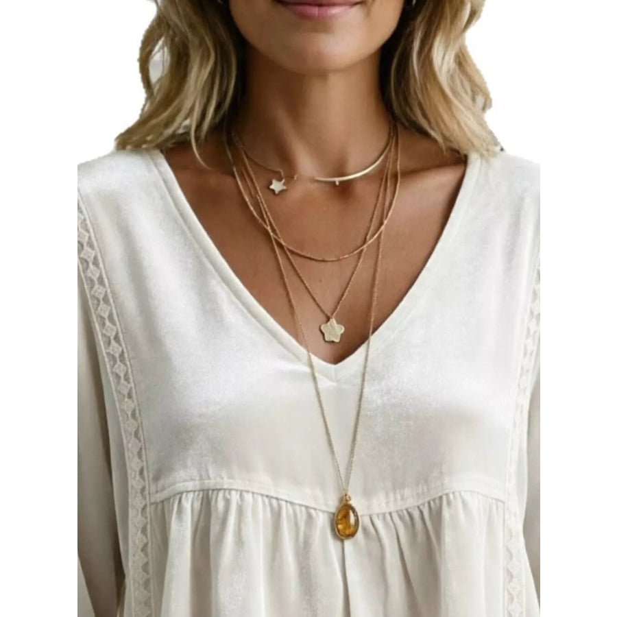 Full Size V-Neck Long Sleeve Velvet Blouse with Lace Trim Plus Apparel and Accessories