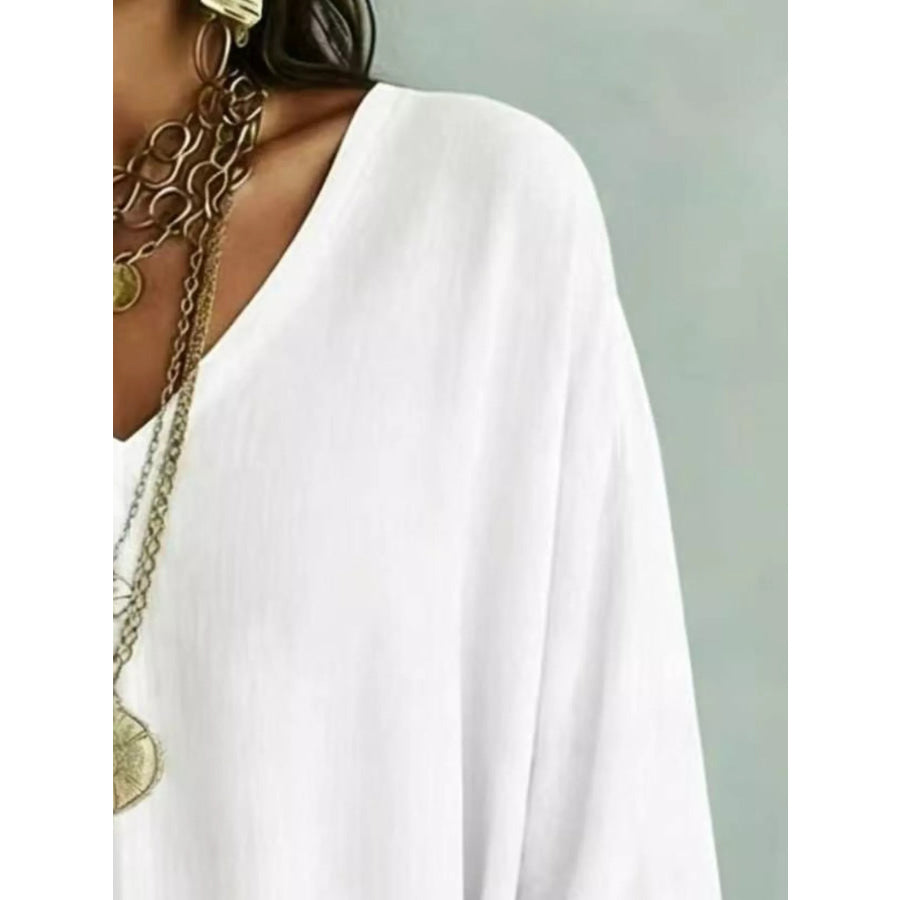 Full Size V-Neck Loose Fit T-Shirt Plus Apparel and Accessories