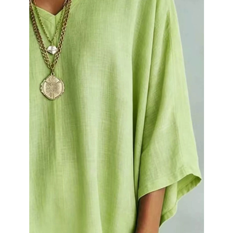 Full Size V-Neck Loose Fit T-Shirt Plus Apparel and Accessories