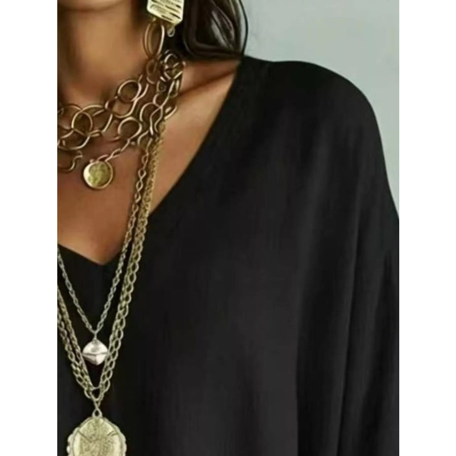 Full Size V-Neck Loose Fit T-Shirt Plus Apparel and Accessories