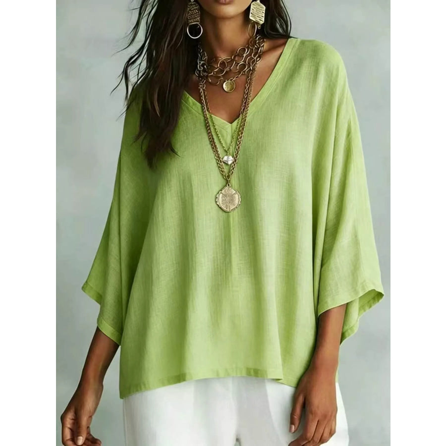 Full Size V-Neck Loose Fit T-Shirt Plus Lime / S Apparel and Accessories