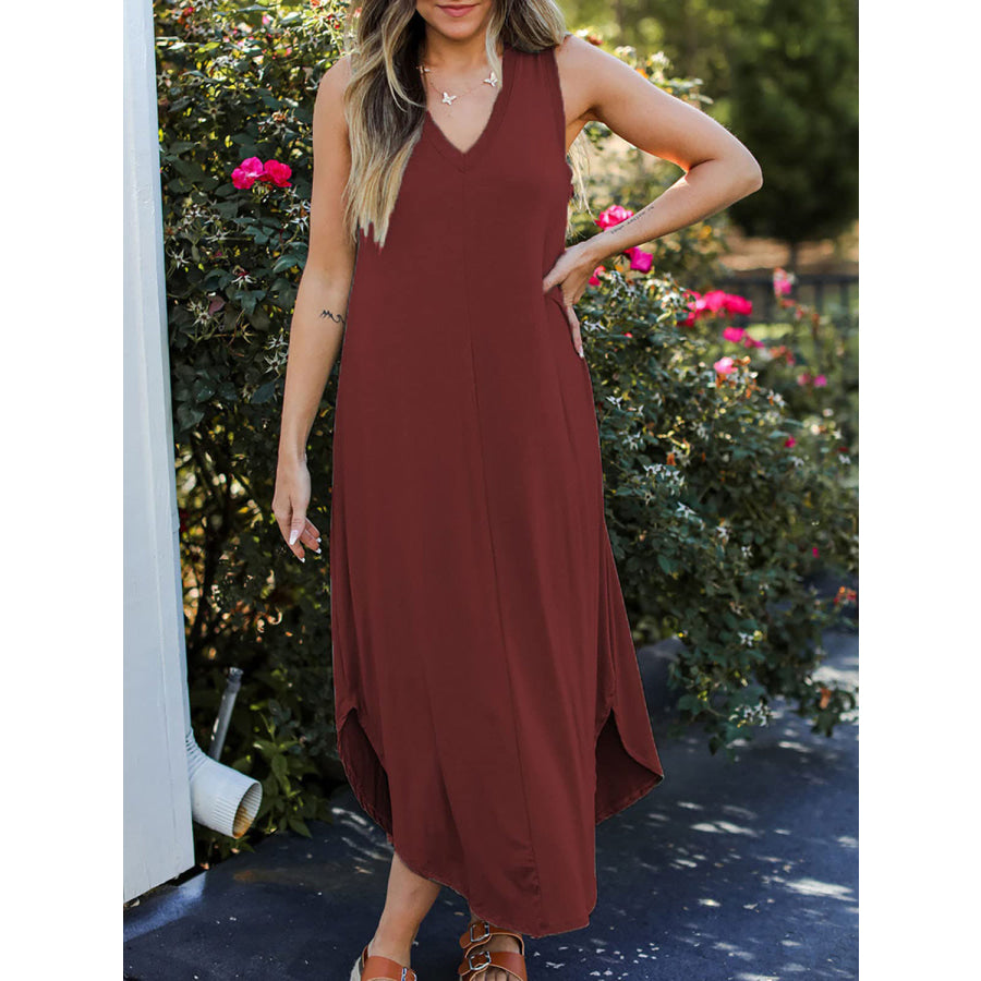 Full Size V - Neck Midi Tank Dress Apparel and Accessories