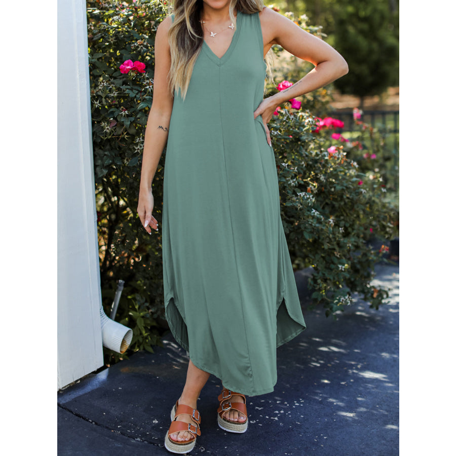 Full Size V - Neck Midi Tank Dress Apparel and Accessories