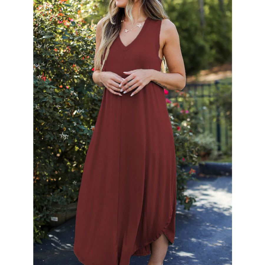 Full Size V - Neck Midi Tank Dress Apparel and Accessories