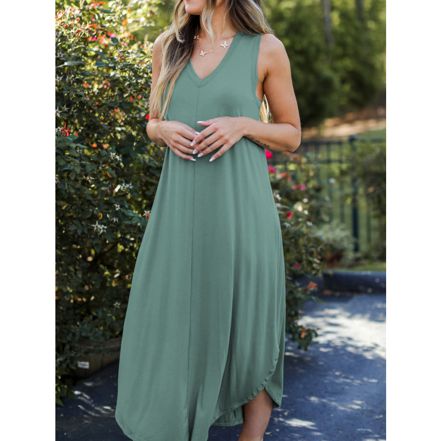 Full Size V - Neck Midi Tank Dress Apparel and Accessories