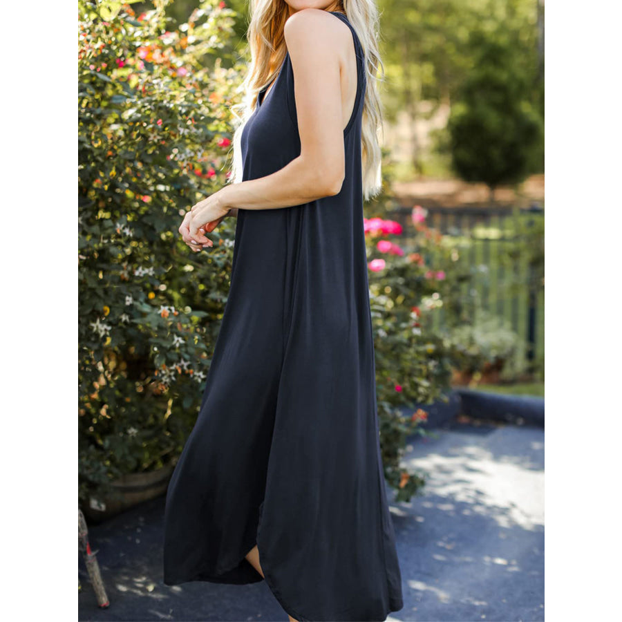 Full Size V - Neck Midi Tank Dress Apparel and Accessories