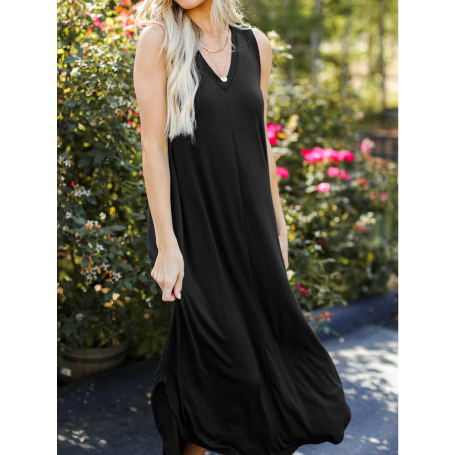 Full Size V - Neck Midi Tank Dress Apparel and Accessories