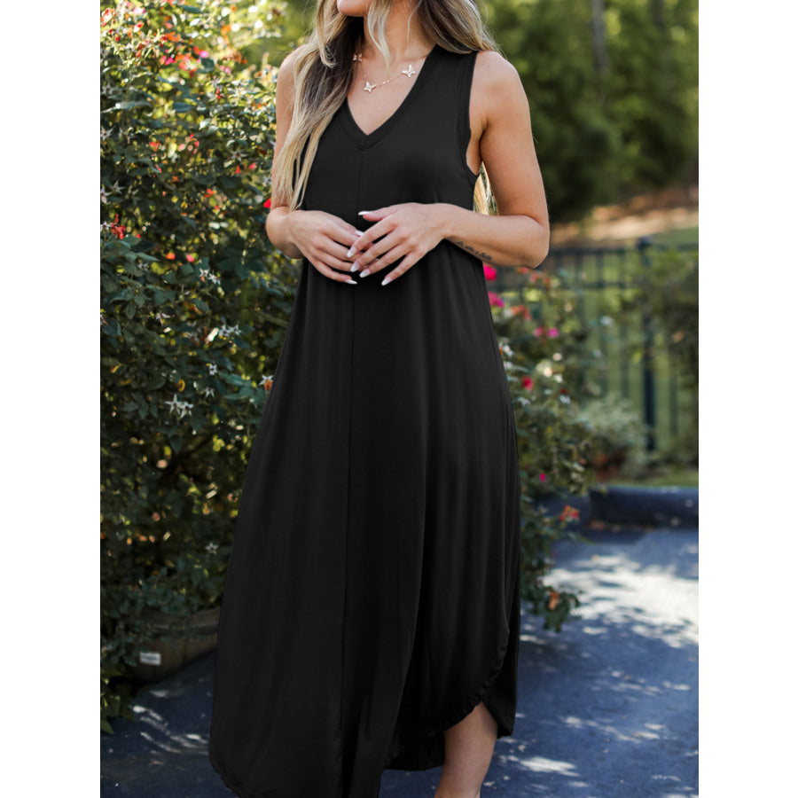 Full Size V - Neck Midi Tank Dress Apparel and Accessories