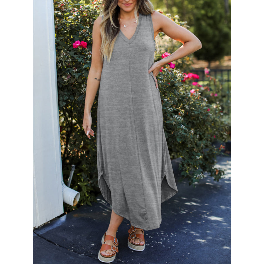 Full Size V - Neck Midi Tank Dress Apparel and Accessories