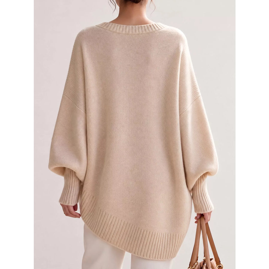Full Size V-Neck Oversized Batwing Sleeve Sweater Plus Apparel and Accessories