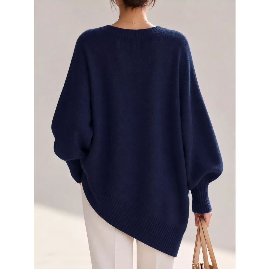 Full Size V-Neck Oversized Batwing Sleeve Sweater Plus Apparel and Accessories